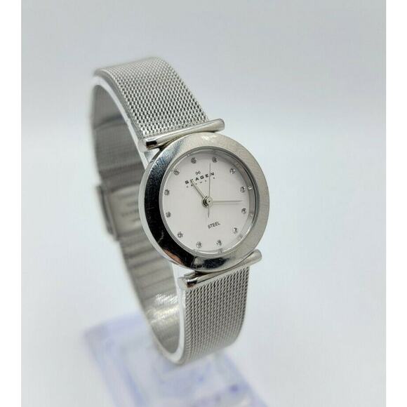 Ladies Skagen Steel 107SSSD Crystal Accents SS Mesh Quartz Watch New Battery - Picture 2 of 10